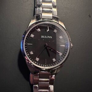 Bulova Black Dial Silver Bracelet Watch